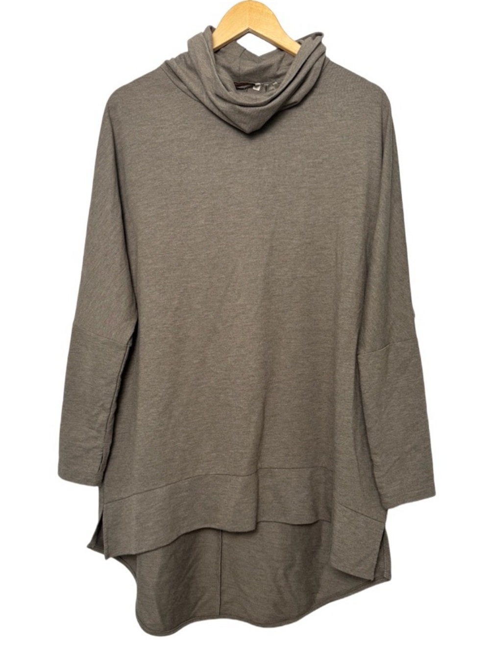Soft Surroundings Cowl Neck Tunic Top Small Taupe Hi-Low Minimalist Lagenloook